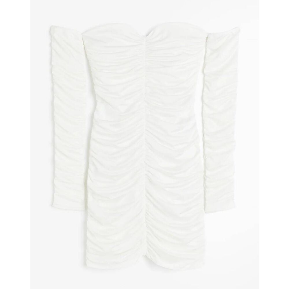 Gathered off the Shoulder Divided cream mini dress w/attached sleeves. NWT, M